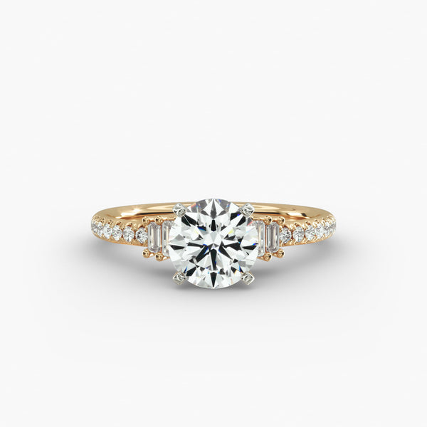Vibrant Petite Baguette and Pave Lab Grown Diamond Engagement Ring