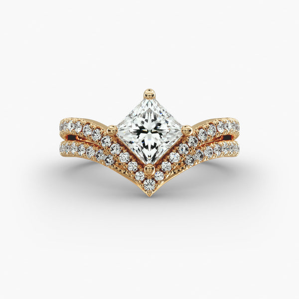 Minimalist Double Row Lab Grown Diamond Chevron Engagement Ring