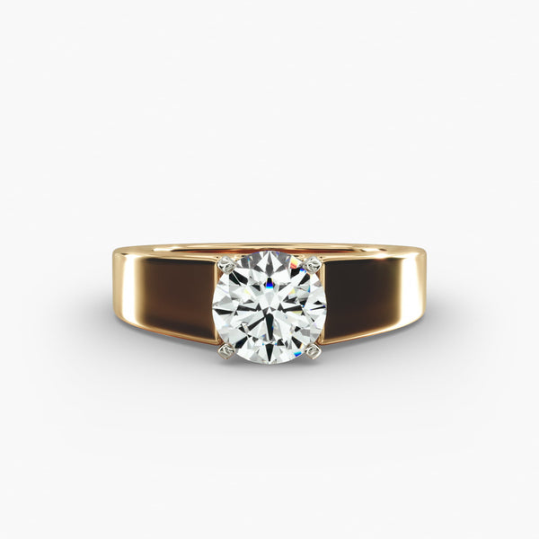 Minimalist Wide Band Lab Grown Diamond Solitaire Engagement Ring