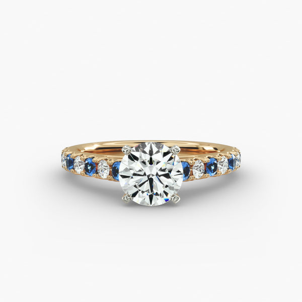 Stunning Pave Sapphire and Lab Grown Diamond Engagement Ring